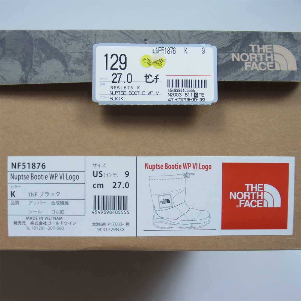 THE NORTH FACE ノースフェイス NP51876 NUPTSE BOOTIE WP VI LOGO ヌプシ ブーティ VIロゴ ブーツ ブラック系 US9【新古品】【未使用】【中古】