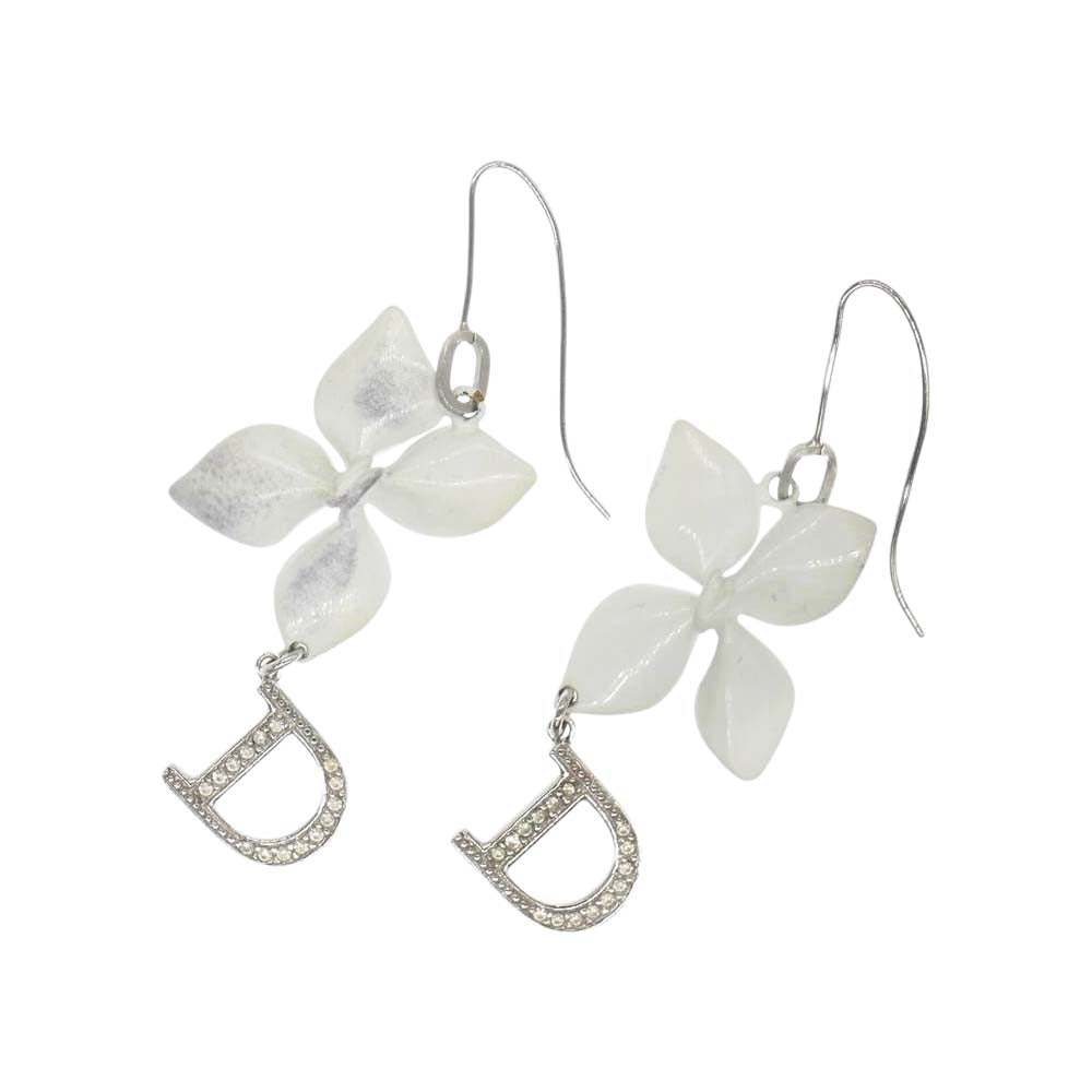 Christian Dior クリスチャンディオール フラワー ストーン ピアス ホワイト系【中古】