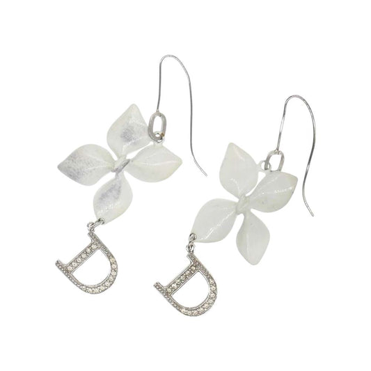 Christian Dior クリスチャンディオール フラワー ストーン ピアス ホワイト系【中古】