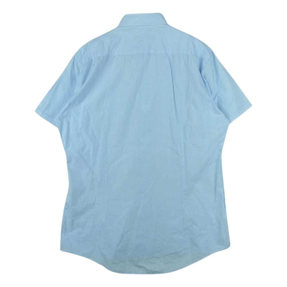 BURBERRY BLACK LABEL バーバリーブラックレーベル D1L15-126-24 ロゴ刺繍 S/S BD 半袖 ストライプ ボタンダウン シャツ ライトブルー系 42【中古】
