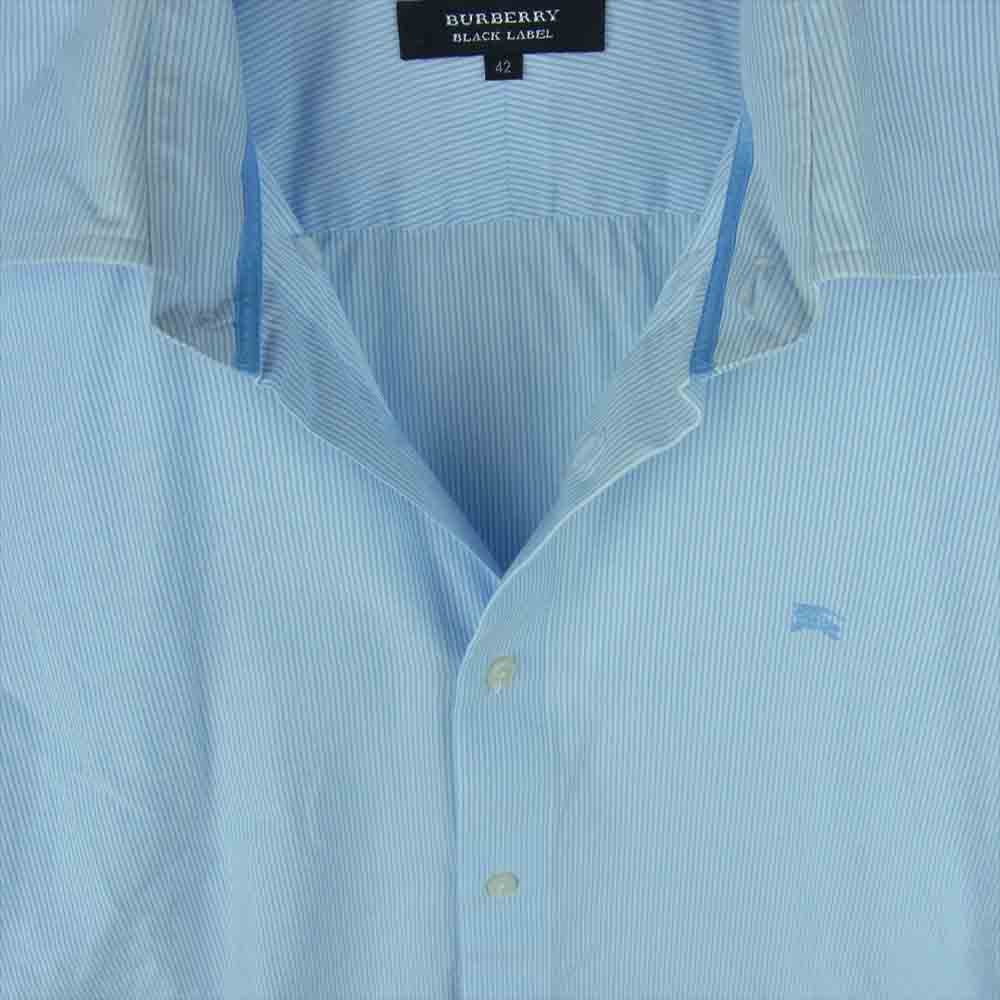 BURBERRY BLACK LABEL バーバリーブラックレーベル D1L15-126-24 ロゴ刺繍 S/S BD 半袖 ストライプ ボタンダウン シャツ ライトブルー系 42【中古】