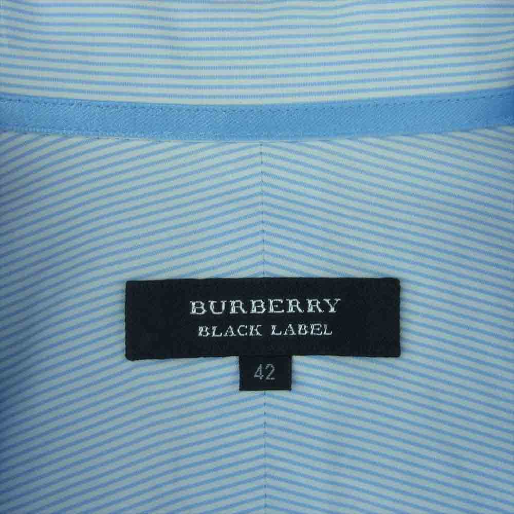 BURBERRY BLACK LABEL バーバリーブラックレーベル D1L15-126-24 ロゴ刺繍 S/S BD 半袖 ストライプ ボタンダウン シャツ ライトブルー系 42【中古】