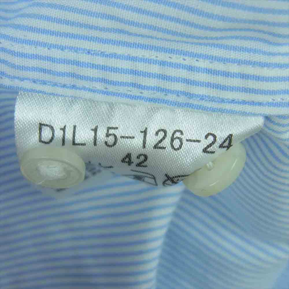 BURBERRY BLACK LABEL バーバリーブラックレーベル D1L15-126-24 ロゴ刺繍 S/S BD 半袖 ストライプ ボタンダウン シャツ ライトブルー系 42【中古】