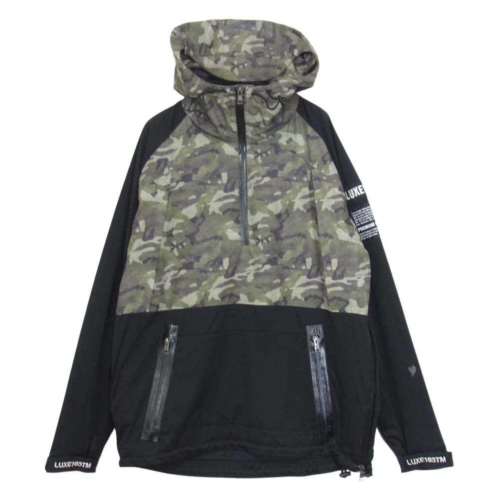 AKM エイケイエム LUXE163 × BROWNBUNNY ブラウンバニー SX037 TF02 カモ 切替 ハーフジップ アノラック パーカー カーキ系 XL【中古】