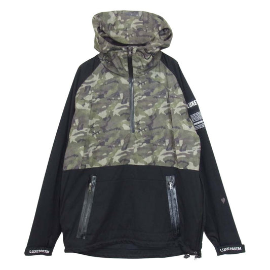 AKM エイケイエム LUXE163 × BROWNBUNNY ブラウンバニー SX037 TF02 カモ 切替 ハーフジップ アノラック パーカー カーキ系 XL【中古】