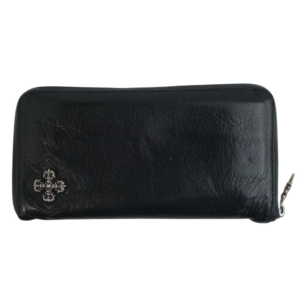 CHROME HEARTS クロムハーツ（原本無） REC F ZIP フィリグリークロス ラウンドジップ レザー ウォレット ブラック系【中古】