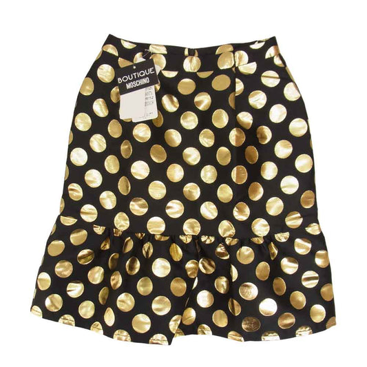 MOSCHINO モスキーノ BOUTIQUE 国内正規品 KW5237108 ドット柄 タックギャザー スカート ブラック系 ゴールド系 38【極上美品】【中古】