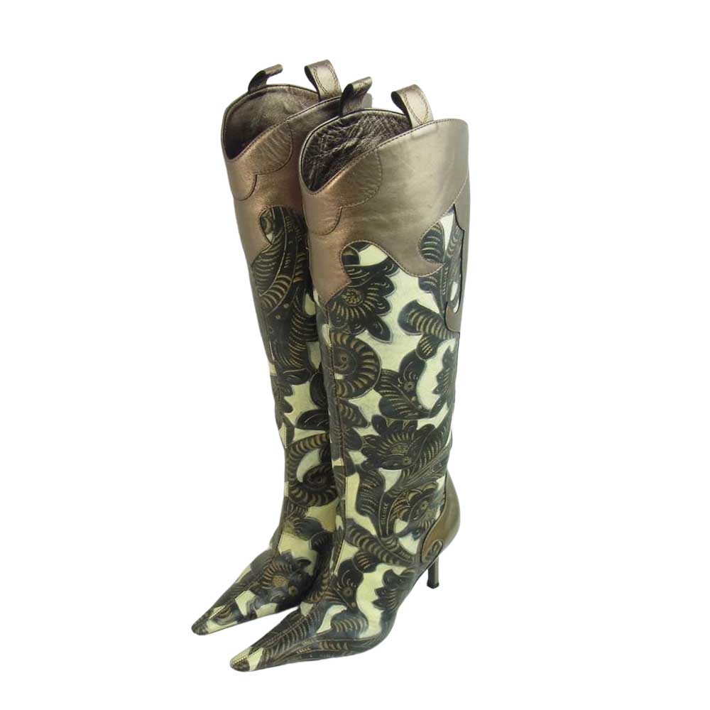 GIVENCHY ジバンシィ プリント レザー ヒール ロング ブーツ 柄 37【中古】