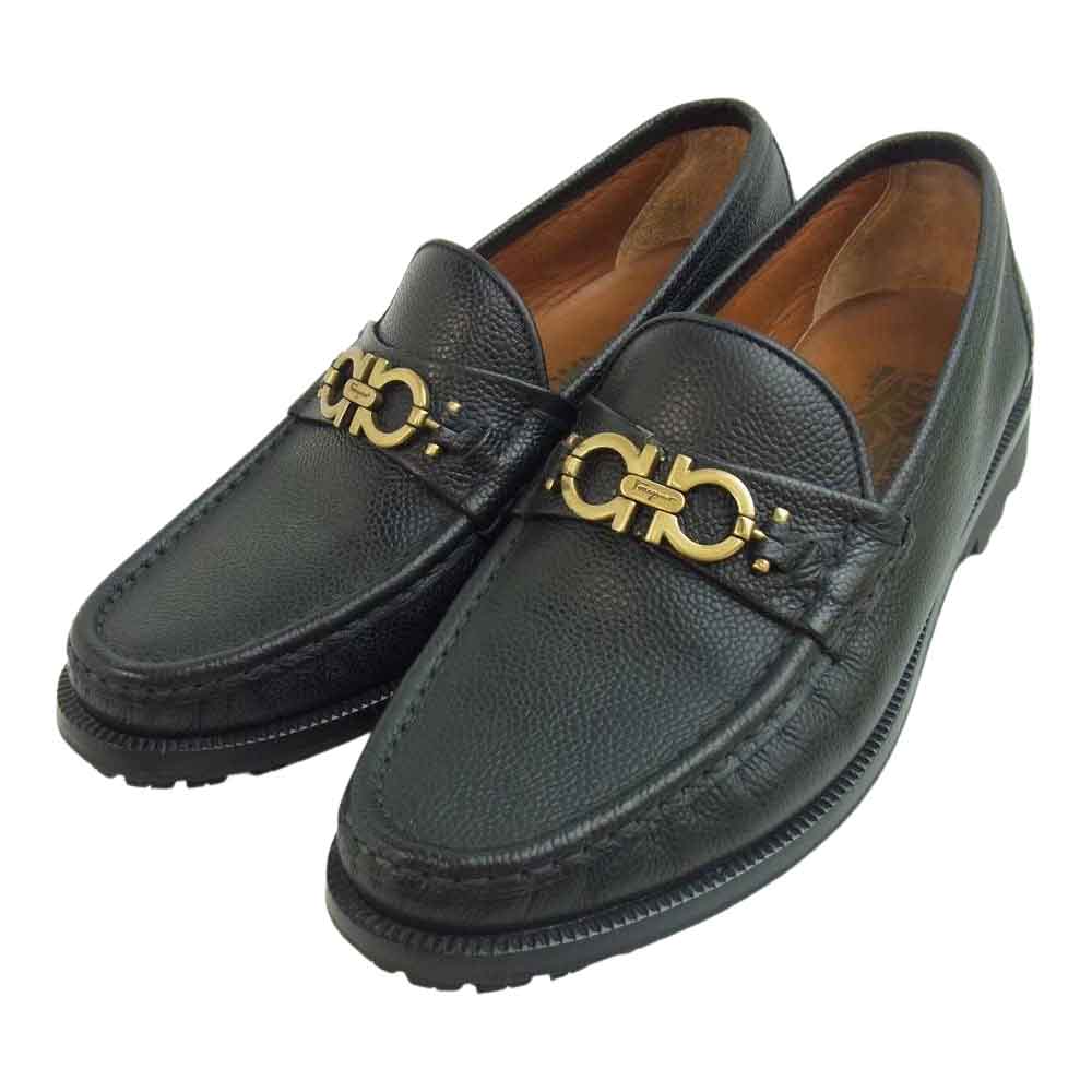Salvatore Ferragamo サルヴァトーレフェラガモ UR18062 グレインレザー ガンチーニ ビットローファー ブラック系 7【中古】