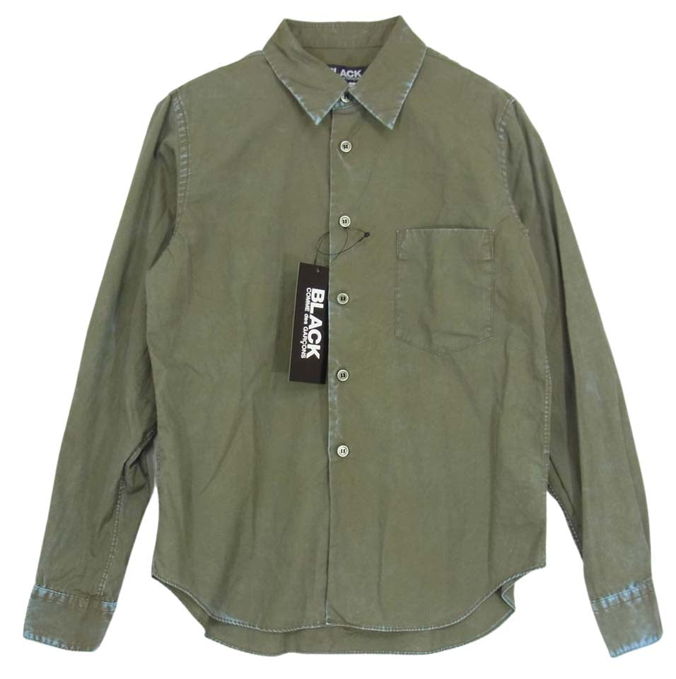 BLACK COMME des GARCONS ブラックコムデギャルソン BLACK 1F-B001 綿ブロード 製品加工 ブラウス カーキ系 XS【新古品】【未使用】【中古】