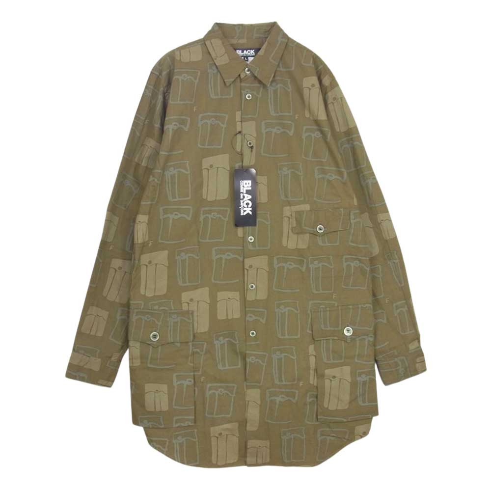 COMME des GARCONS コムデギャルソン BLACK AD2020 1F-B001 フィリップパゴウスキ プリント 綿ブロード シャツ ジャケット カーキ系 L【新古品】【未使用】【中古】