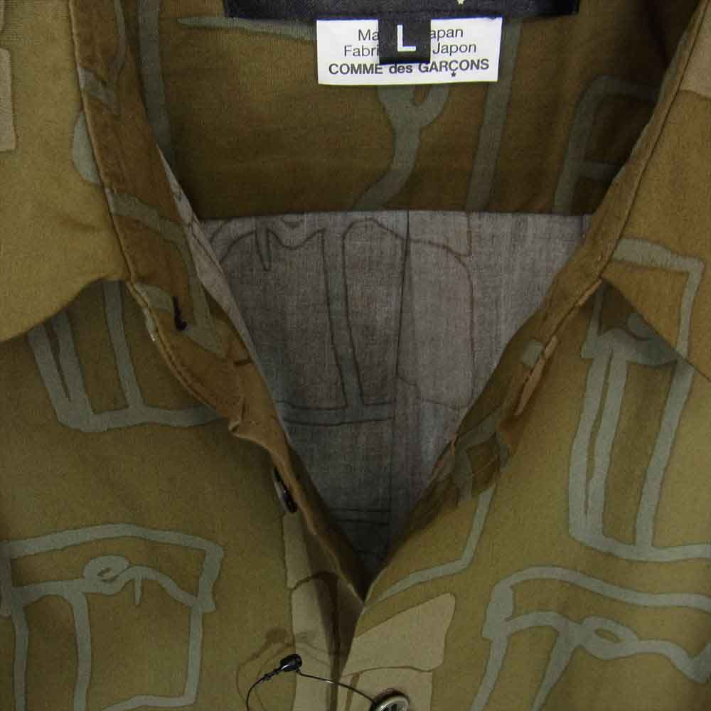 COMME des GARCONS コムデギャルソン BLACK AD2020 1F-B001 フィリップパゴウスキ プリント 綿ブロード シャツ ジャケット カーキ系 L【新古品】【未使用】【中古】