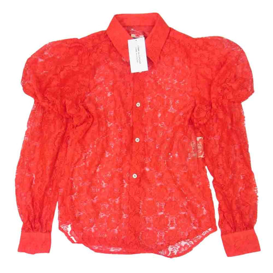 COMME des GARCONS コムデギャルソン 21AW RH-B027 コムコム 21AW RH-B027 キャザースリーブ レース ブラウス レッド系 S【新古品】【未使用】【中古】