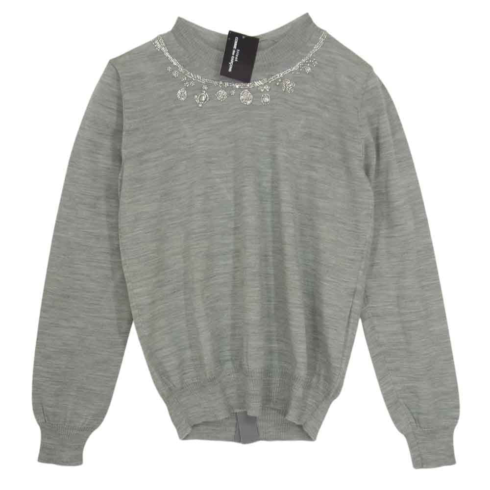 COMME des GARCONS コムデギャルソン tricot トリコ AD2020 TG-N011 ビジュー装飾 梳毛 クルーネック ニット　 グレー系 S【極上美品】【中古】
