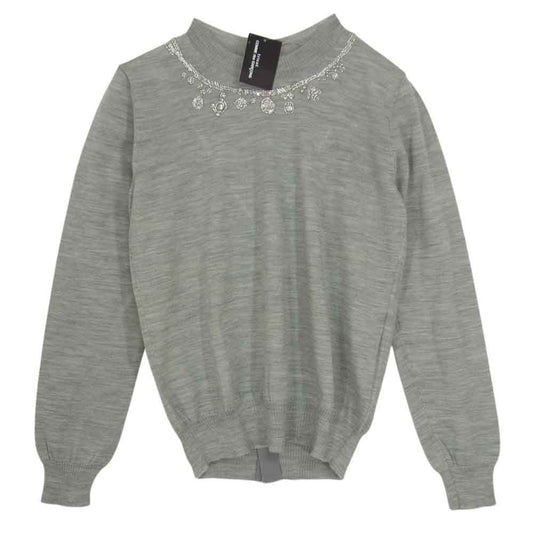 COMME des GARCONS コムデギャルソン tricot トリコ AD2020 TG-N011 ビジュー装飾 梳毛 クルーネック ニット　 グレー系 S【極上美品】【中古】
