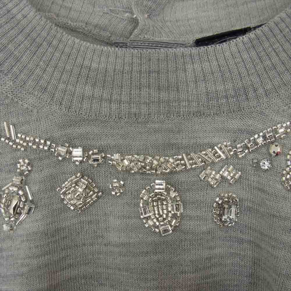 COMME des GARCONS コムデギャルソン tricot トリコ AD2020 TG-N011 ビジュー装飾 梳毛 クルーネック ニット　 グレー系 S【極上美品】【中古】