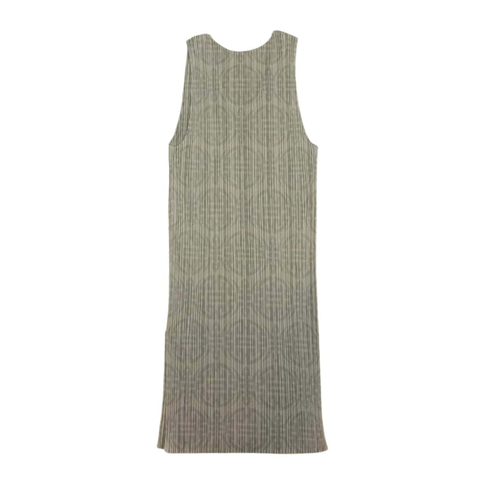 PLEATS PLEASE プリーツプリーズ イッセイミヤケ PP82-JK715 プリーツ加工 中華紋様 プリント サイドスリット ノースリーブ グレー系 3【美品】【中古】