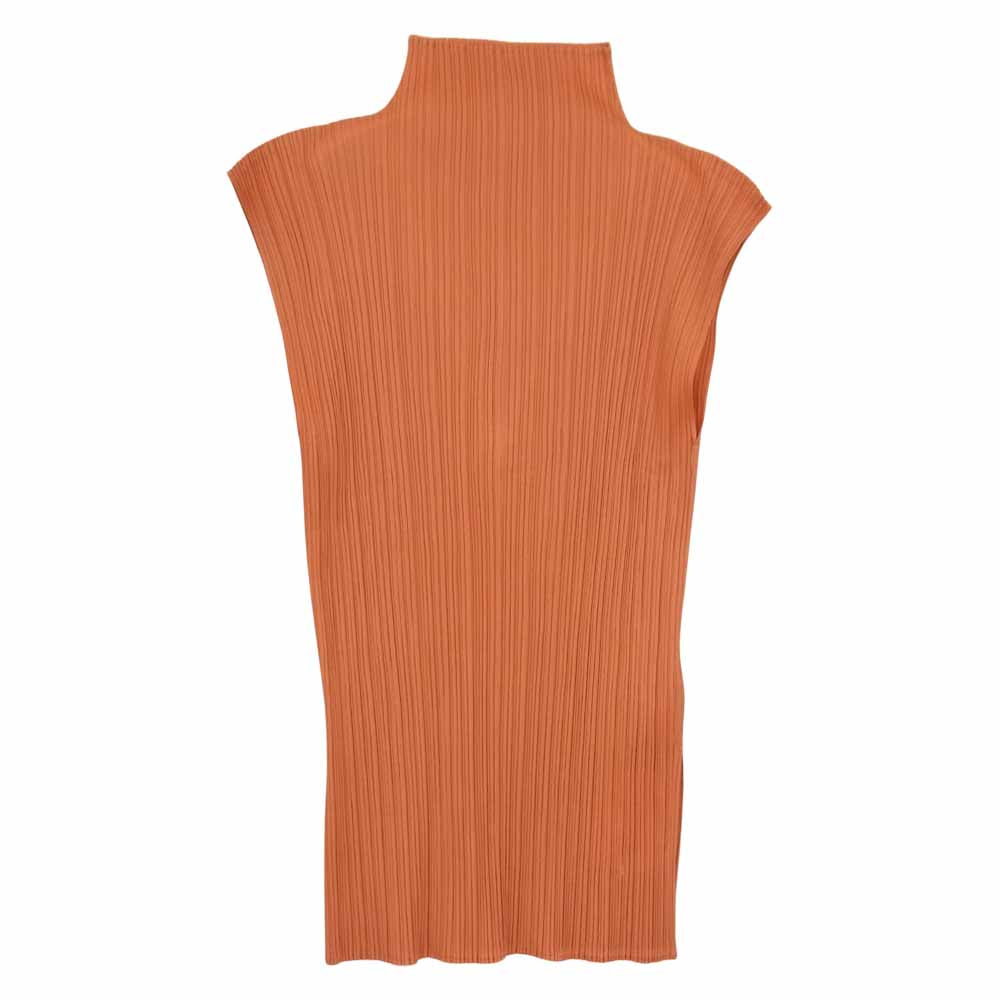 PLEATS PLEASE プリーツプリーズ イッセイミヤケ PP61-JK203 プリーツ加工 サイドスリット ボトルネック フレンチスリーブ オレンジ系 F【美品】【中古】