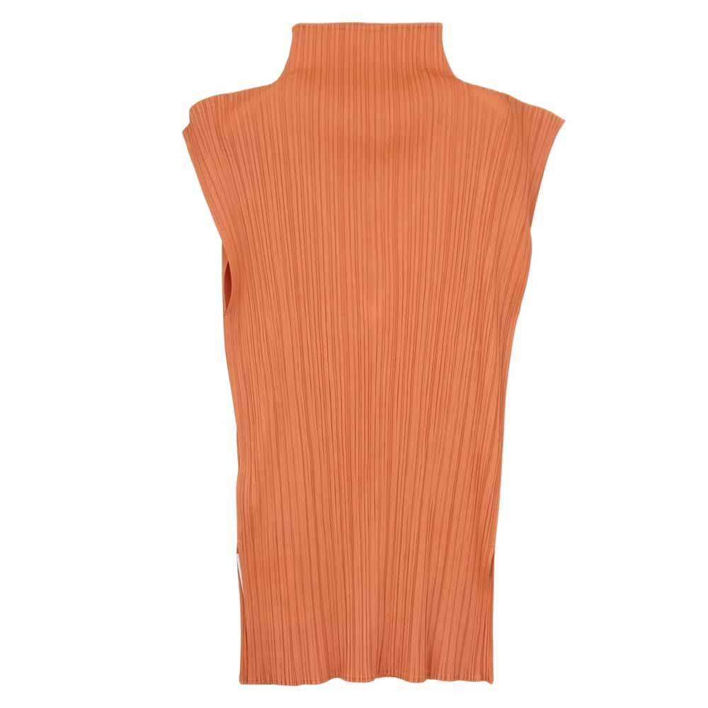 PLEATS PLEASE プリーツプリーズ イッセイミヤケ PP61-JK203 プリーツ加工 サイドスリット ボトルネック フレンチスリーブ オレンジ系 F【美品】【中古】