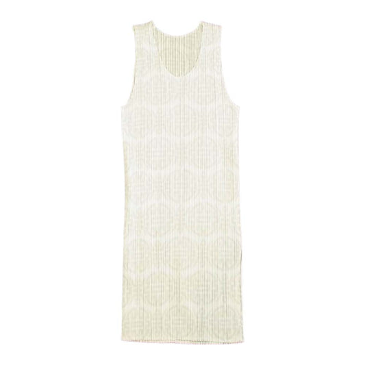 PLEATS PLEASE プリーツプリーズ イッセイミヤケ PP82-JK715 プリーツ加工 中華紋様 プリント サイドスリット ノースリーブ ホワイト系 3【美品】【中古】