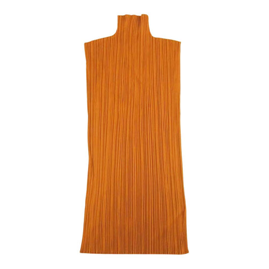 PLEATS PLEASE プリーツプリーズ イッセイミヤケ PP83-JK630 プリーツ加工 サイドスリット ボトルネック フレンチスリーブ オレンジ系 3【美品】【中古】