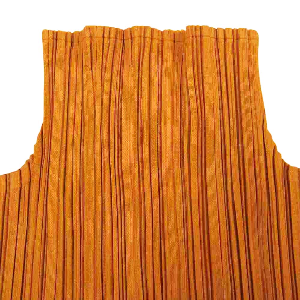 PLEATS PLEASE プリーツプリーズ イッセイミヤケ PP83-JK630 プリーツ加工 サイドスリット ボトルネック フレンチスリーブ オレンジ系 3【美品】【中古】