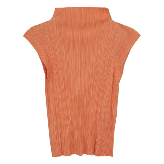 PLEATS PLEASE プリーツプリーズ イッセイミヤケ PP51-JK445 プリーツ加工 綾織地柄 サイドスリット ボトルネック フレンチスリーブ  オレンジ系 3【美品】【中古】