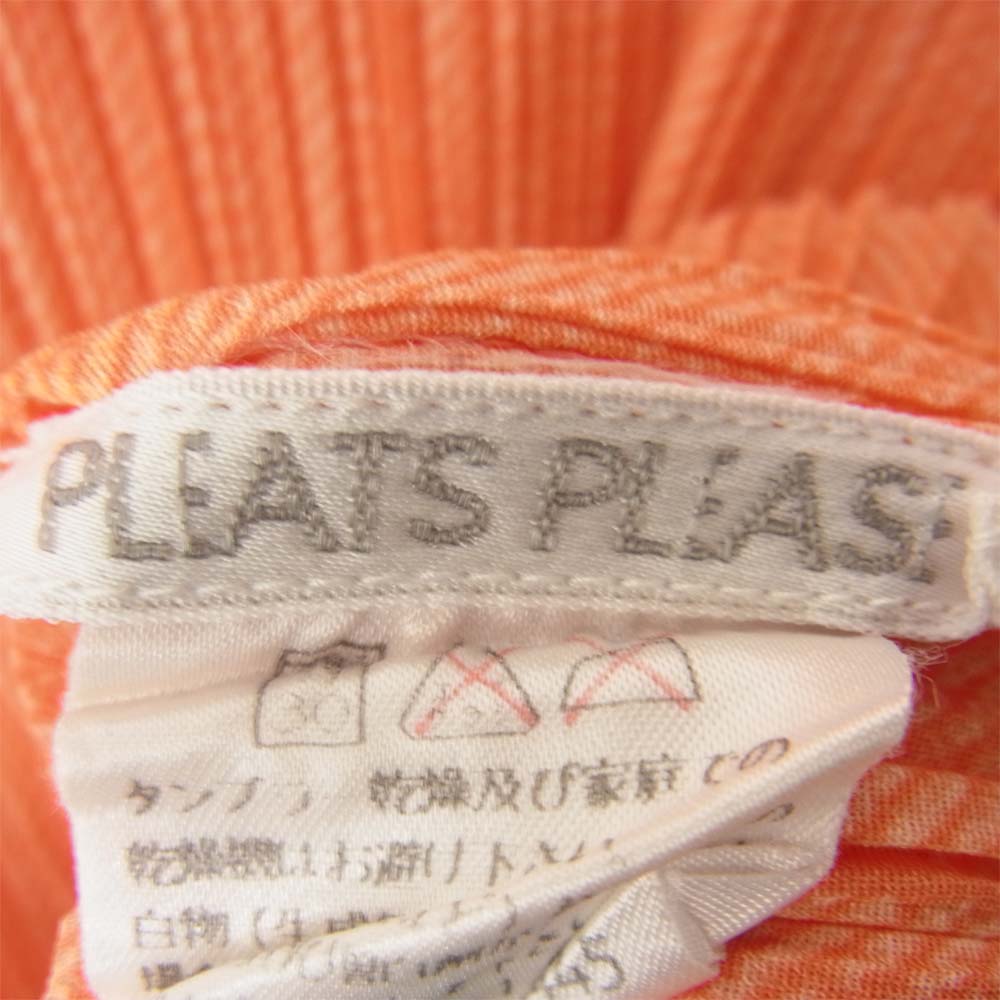 PLEATS PLEASE プリーツプリーズ イッセイミヤケ PP51-JK445 プリーツ加工 綾織地柄 サイドスリット ボトルネック フレンチスリーブ  オレンジ系 3【美品】【中古】