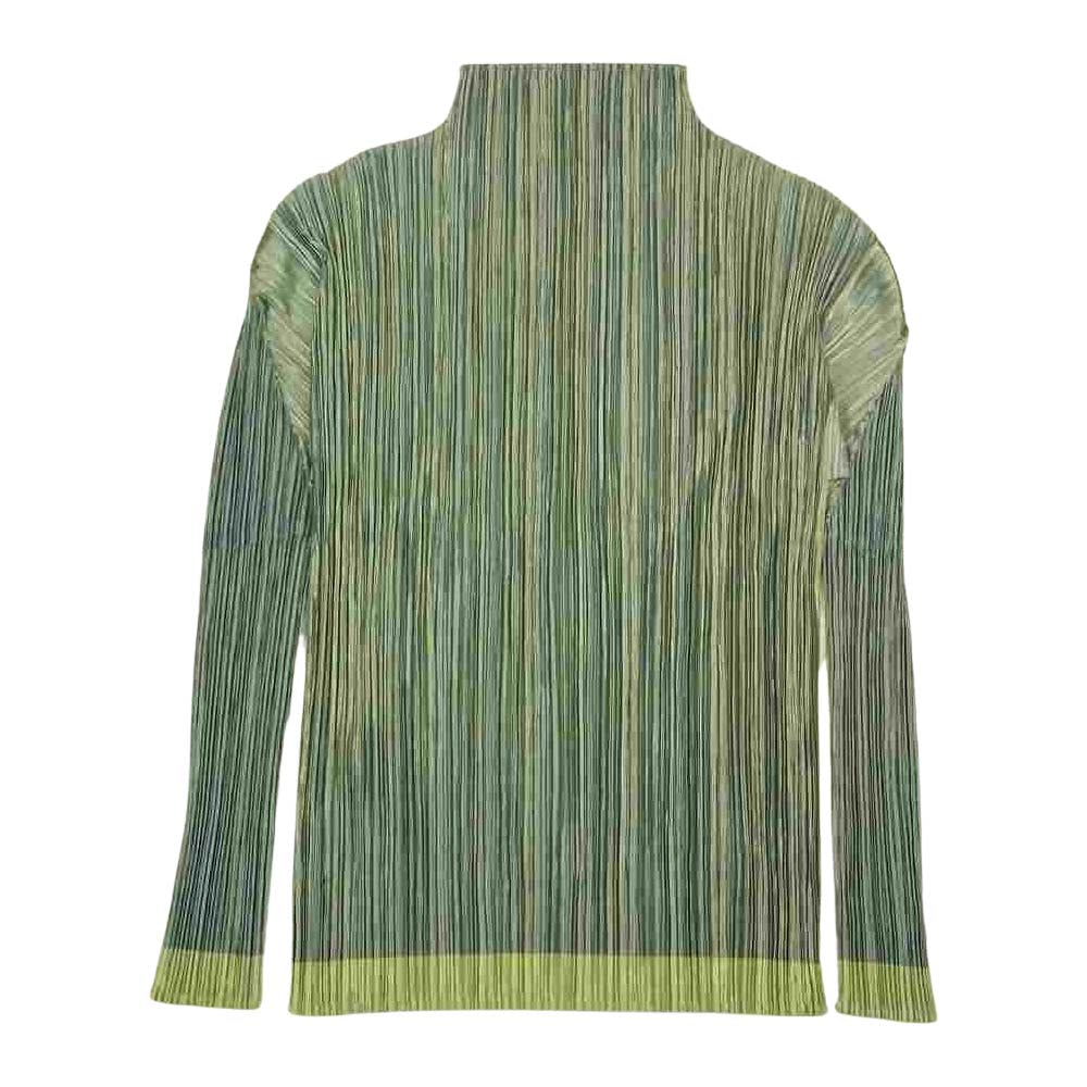 PLEATS PLEASE プリーツプリーズ イッセイミヤケ PP12-JG115 プリーツ加工 バイカラー ボトルネック カットソー ライトグリーン系 3【美品】【中古】