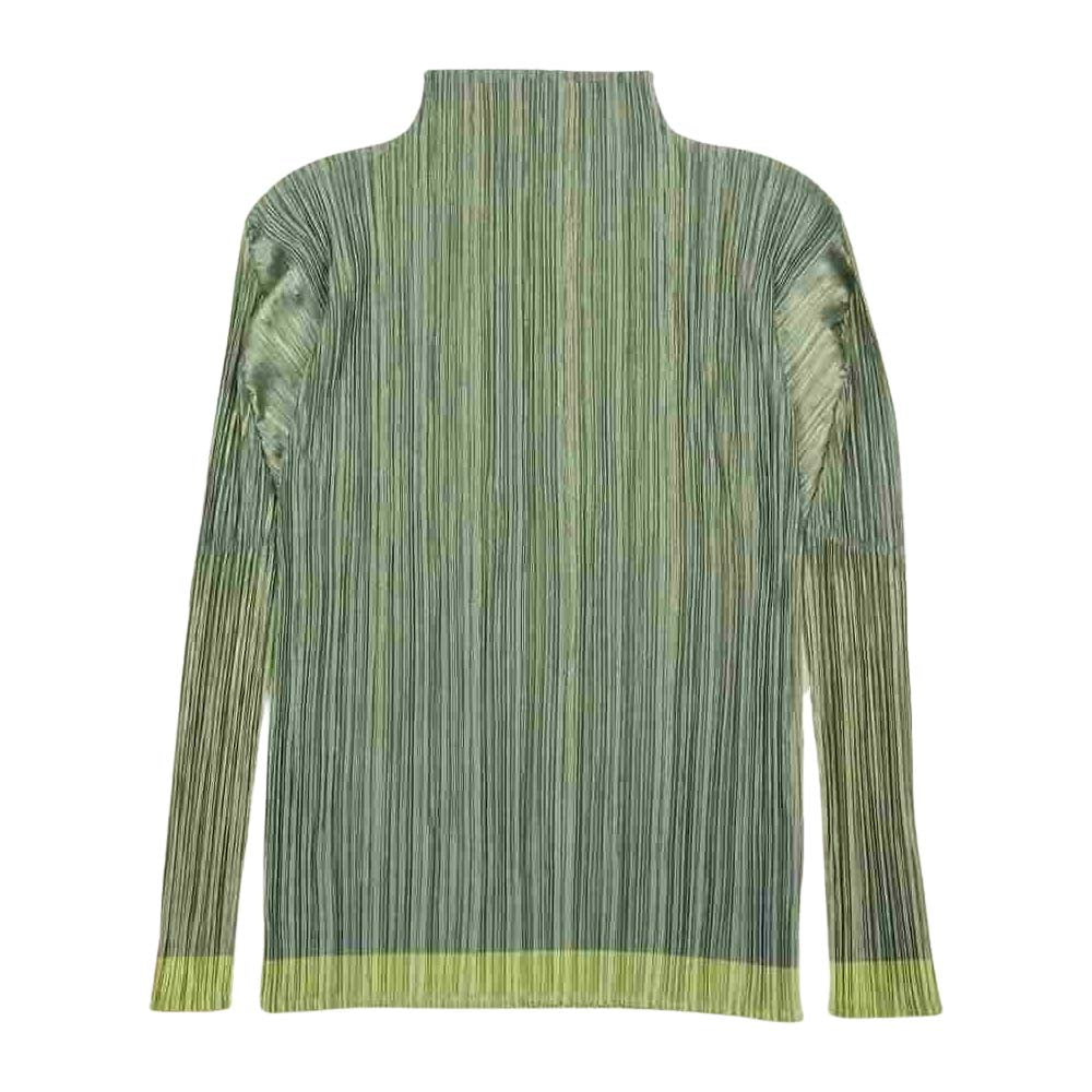PLEATS PLEASE プリーツプリーズ イッセイミヤケ PP12-JG115 プリーツ加工 バイカラー ボトルネック カットソー ライトグリーン系 3【美品】【中古】
