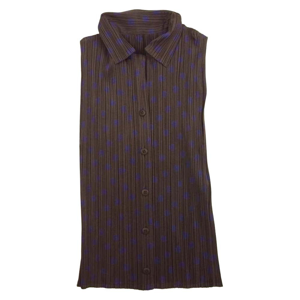 PLEATS PLEASE プリーツプリーズ イッセイミヤケ PP86-JK562 プリーツ加工 ドット フレンチスリーブ ブラウス グレー×紫 3【美品】【中古】