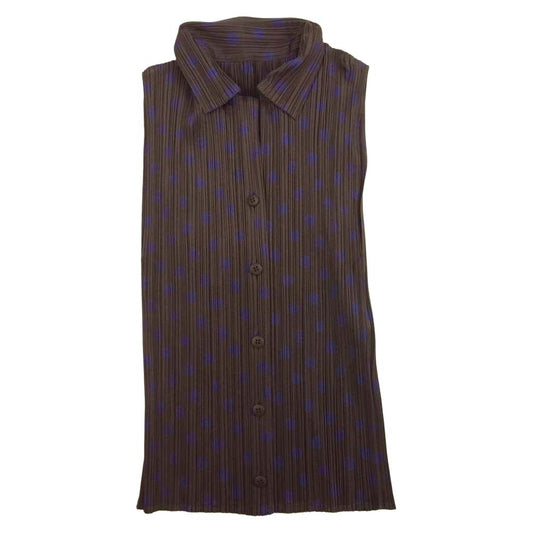 PLEATS PLEASE プリーツプリーズ イッセイミヤケ PP86-JK562 プリーツ加工 ドット フレンチスリーブ ブラウス グレー×紫 3【美品】【中古】