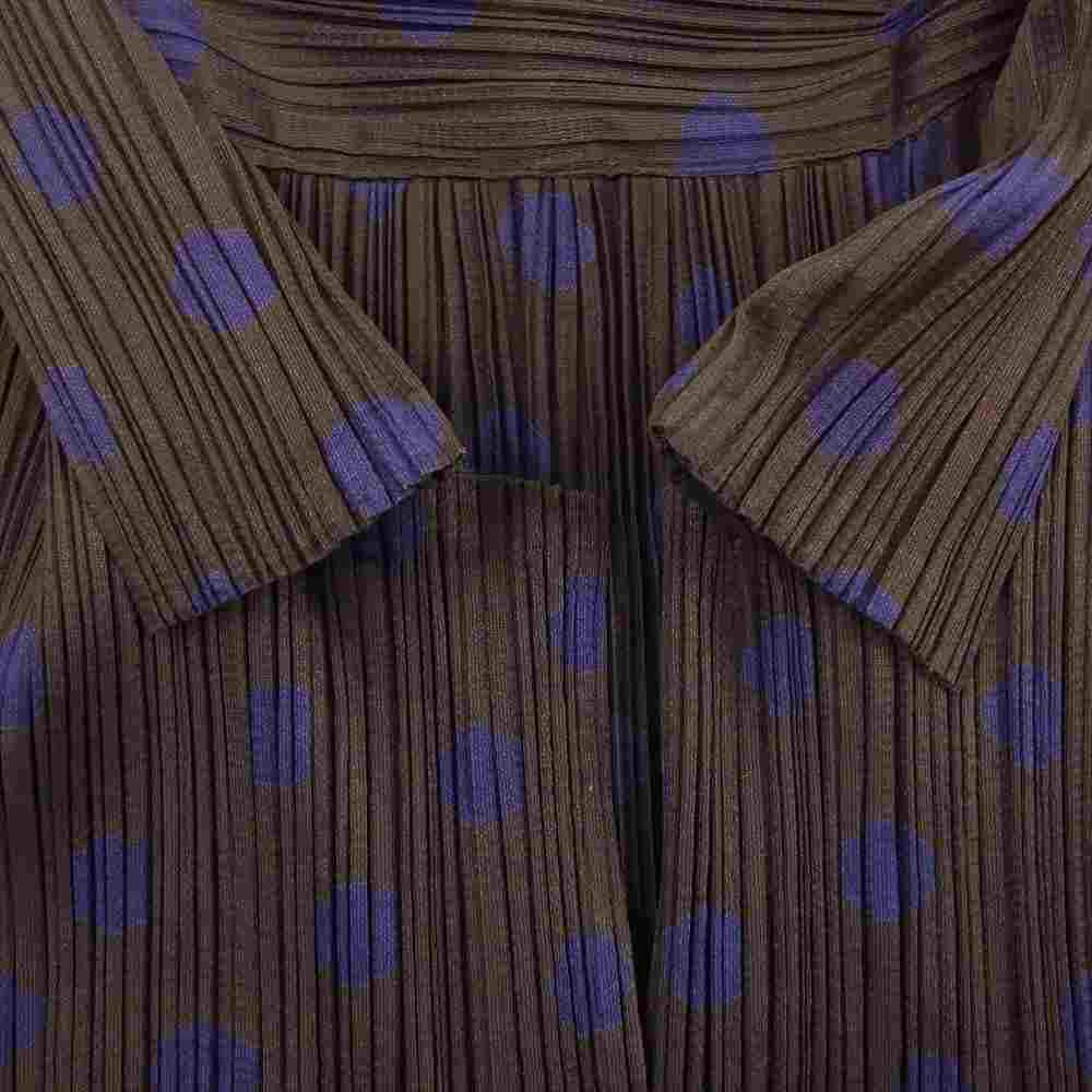 PLEATS PLEASE プリーツプリーズ イッセイミヤケ PP86-JK562 プリーツ加工 ドット フレンチスリーブ ブラウス グレー×紫 3【美品】【中古】