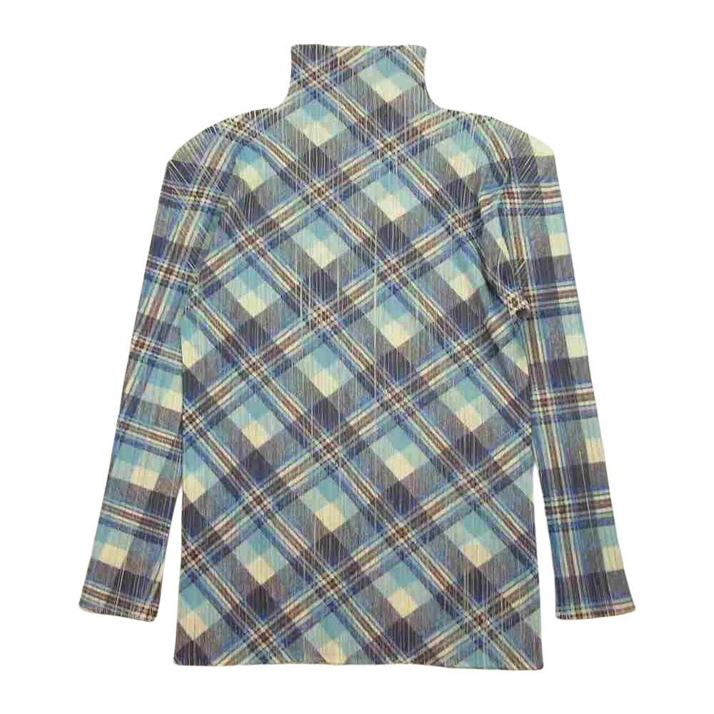 PLEATS PLEASE プリーツプリーズ イッセイミヤケ PP52-JK604 プリーツ加工 チェック ボトルネック 長袖 ブルー 3【美品】【中古】