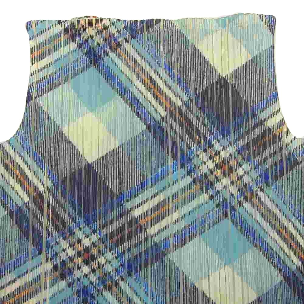 PLEATS PLEASE プリーツプリーズ イッセイミヤケ PP52-JK604 プリーツ加工 チェック ボトルネック 長袖 ブルー 3【美品】【中古】