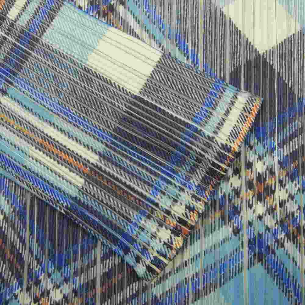 PLEATS PLEASE プリーツプリーズ イッセイミヤケ PP52-JK604 プリーツ加工 チェック ボトルネック 長袖 ブルー 3【美品】【中古】