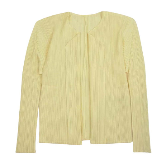PLEATS PLEASE プリーツプリーズ イッセイミヤケ PP04-JD123 プリーツ加工 カーディガン  イエロー系 3【美品】【中古】