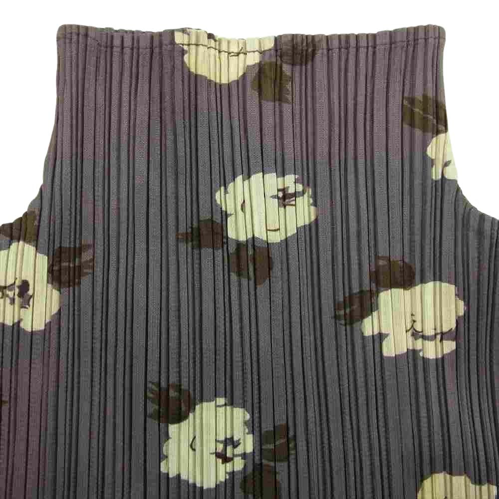 PLEATS PLEASE プリーツプリーズ イッセイミヤケ PP71-JK503 プリーツ加工 花柄 サイドスリット ボトルネック ノースリーブ  グレー系 3【美品】【中古】