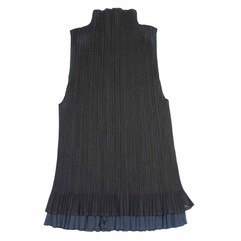 PLEATS PLEASE プリーツプリーズ イッセイミヤケ ISSEY MIYAKE PP14JK672 プリーツ加工 メッシュ切替 ボトルネック レイヤード フレア ノースリーブ カーキ系 3【美品】【中古】