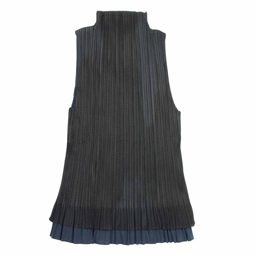 PLEATS PLEASE プリーツプリーズ イッセイミヤケ ISSEY MIYAKE PP14JK672 プリーツ加工 メッシュ切替 ボトルネック レイヤード フレア ノースリーブ カーキ系 3【美品】【中古】