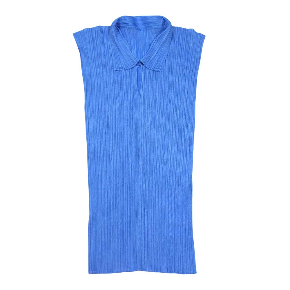 PLEATS PLEASE プリーツプリーズ イッセイミヤケ ISSEY MIYAKE PP51-JK405 プリーツ加工 綾織地柄 フレンチスリーブ ブラウス ライトブルー系 3【美品】【中古】