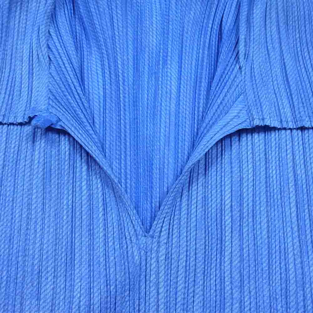 PLEATS PLEASE プリーツプリーズ イッセイミヤケ ISSEY MIYAKE PP51-JK405 プリーツ加工 綾織地柄 フレンチスリーブ ブラウス ライトブルー系 3【美品】【中古】