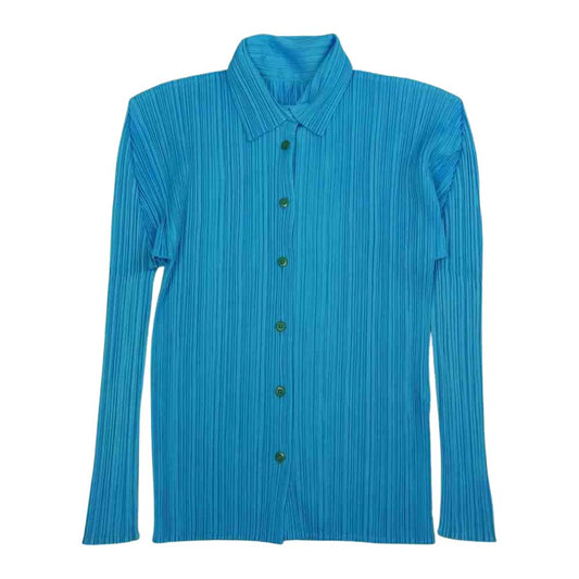 PLEATS PLEASE プリーツプリーズ イッセイミヤケ PP93-JK025 プリーツ加工 ブラウス 長袖 ブルー系 3【美品】【中古】