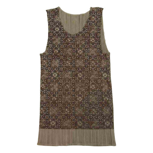 PLEATS PLEASE プリーツプリーズ イッセイミヤケ PP72-JK828 プリーツ加工 総柄 ノースリーブ グレー グレー系 3【美品】【中古】