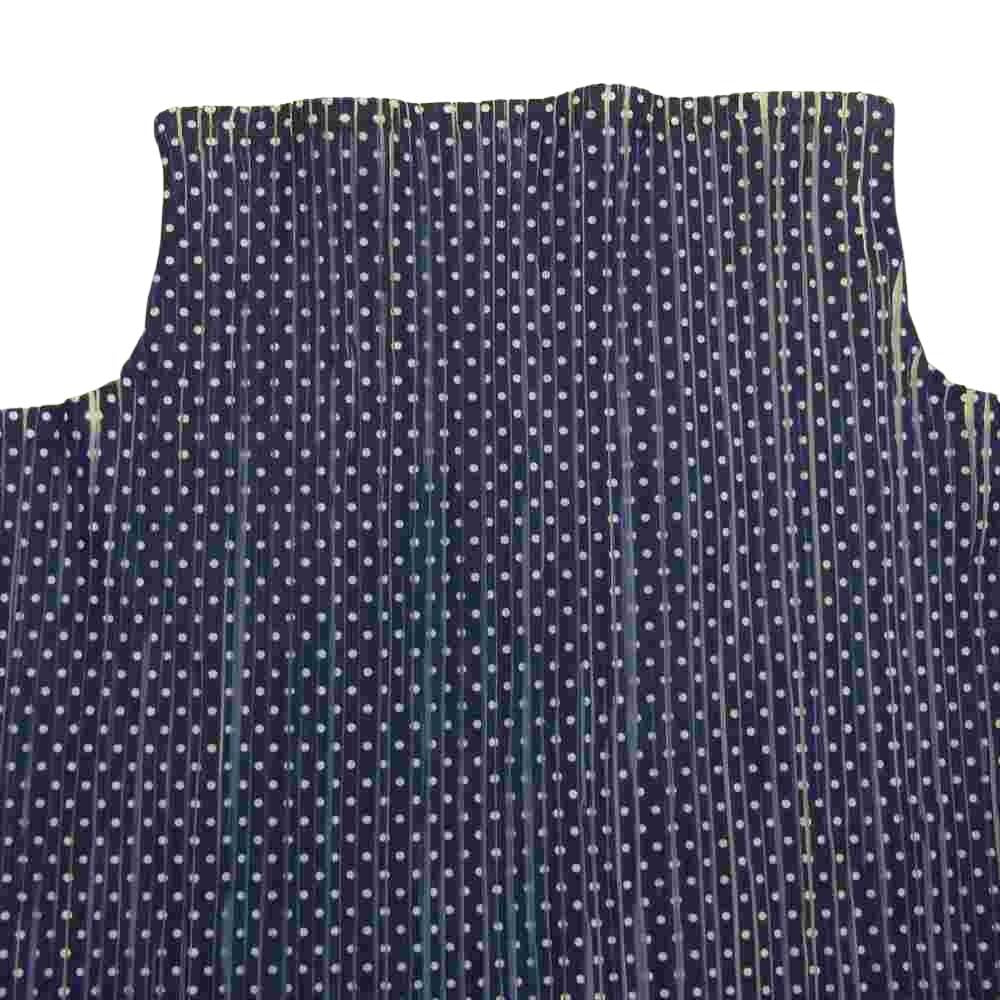 PLEATS PLEASE プリーツプリーズ イッセイミヤケ PP52-JK203 プリーツ加工 ドット ボトルネック サイドスリット フレンチスリーブ ブルー系 3【美品】【中古】