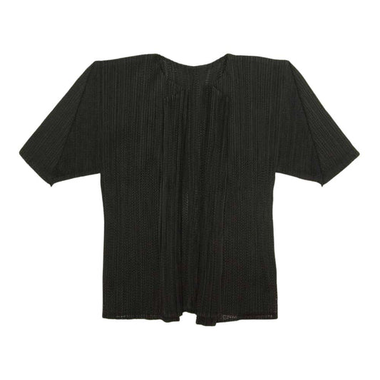 PLEATS PLEASE プリーツプリーズ イッセイミヤケ PP05-JO701 メッシュ プリーツ加工 カーディガン 半袖 ブラック系 3【美品】【中古】