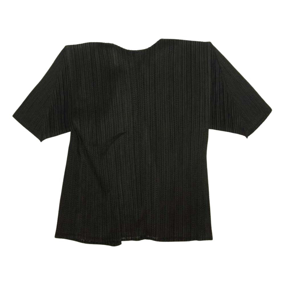 PLEATS PLEASE プリーツプリーズ イッセイミヤケ PP05-JO701 メッシュ プリーツ加工 カーディガン 半袖 ブラック系 3【美品】【中古】
