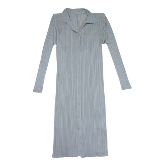 PLEATS PLEASE プリーツプリーズ イッセイミヤケ ISSEY MIYAKE PP73-JK625 プリーツ加工 ロング ブラウス 長袖 グレージュ 3【美品】【中古】