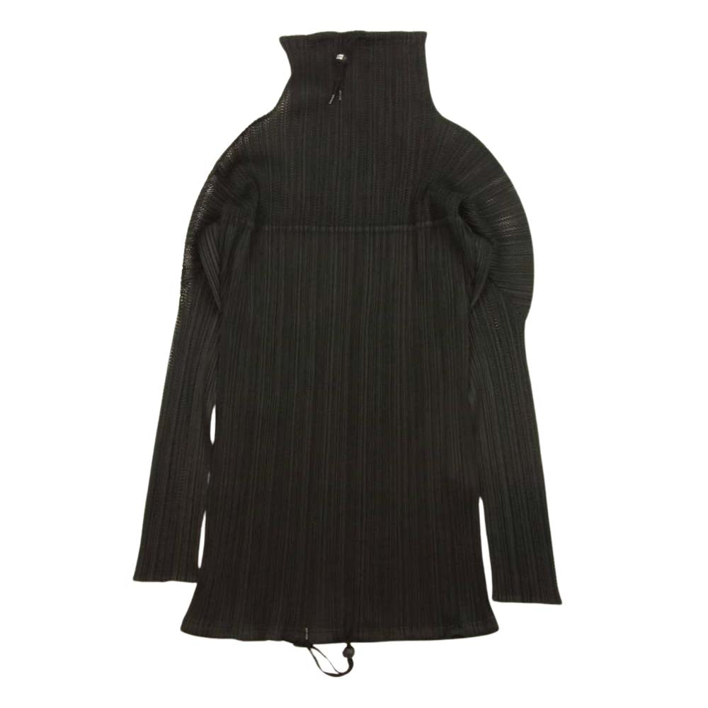 PLEATS PLEASE プリーツプリーズ イッセイミヤケ PP96-JD061 プリーツ加工 メッシュ切替 ハイネック 長袖 ブラック系 3【美品】【中古】