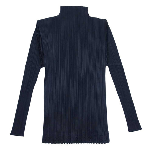 PLEATS PLEASE プリーツプリーズ イッセイミヤケ ISSEY MIYAKE PP64-JK635 プリーツ加工 メッシュ切替 カットワーク ボトルネック 長袖 ブラック系 3【美品】【中古】